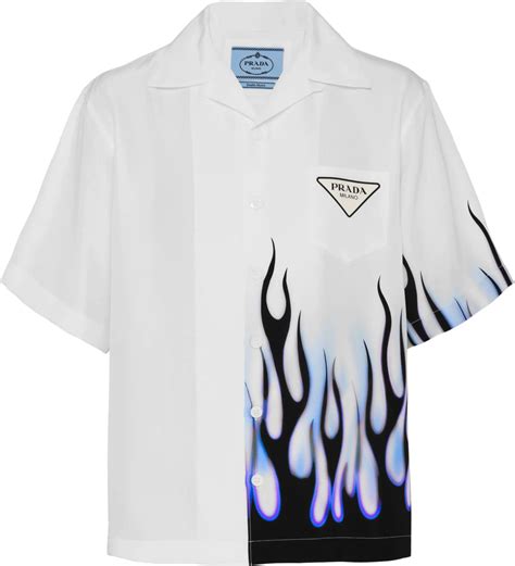 prada split flame shirt|Prada men's black shirt.